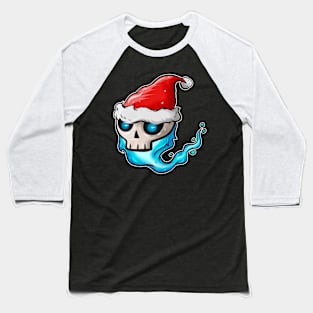 Skull with blue Flame and Santa Hat Christmas Hallowxmas Baseball T-Shirt